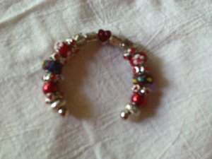 red and silver beaded cuff bracelet