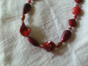 Jesse James red with black and gold glass beaded necklace