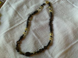 Handcrafted black and gold acrylic and glass beaded necklace