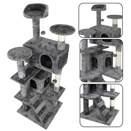 53 inch Tall Dark Grey Cat Tower Playhouse