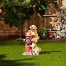 Fire hydrant fireman yellow lab dogs outdoor statue LED path SOLAR light lamp