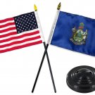 4x6 Maine and U.S. Stick Flag With Flag Holder