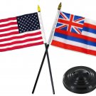 Hawaii W/ USA America American Flag 4"x6" Desk Set Table Stick Black Base