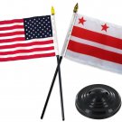 4"x6" Washington DC Stick Flag and U.S. Stick Flag With Holder