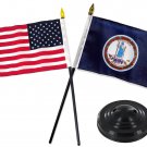 Virginia State Stick Flag 4"x6" and U.S. Stick Flag With Holder