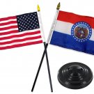 4"x6" Missouri Stick Flag and U.S. Stick Flag With Holder