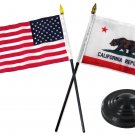 4x6 Inch California Stick Flag and U.S. Stick Flag With Holder