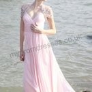 Aegean Sea pink bridesmaid dress with a unremoveable scarf and floor-length teacel fabric