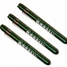 (3) Professional Medical Diagnostic Penlights With Pupil Gauge Green w/BATTERIES
