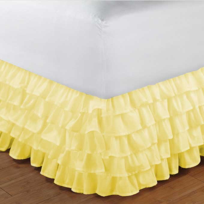 King Size YELLOW Ruffle Layered Bed Skirts in Chiffon in any drop