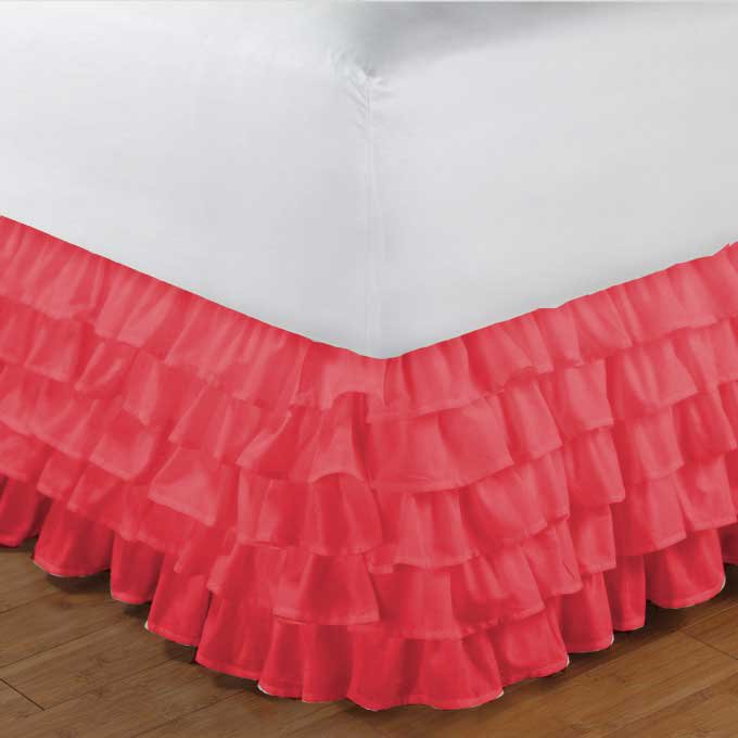 Twin Xl Size Coral Ruffle Layered Bed Skirts In Chiffon In Any Drop