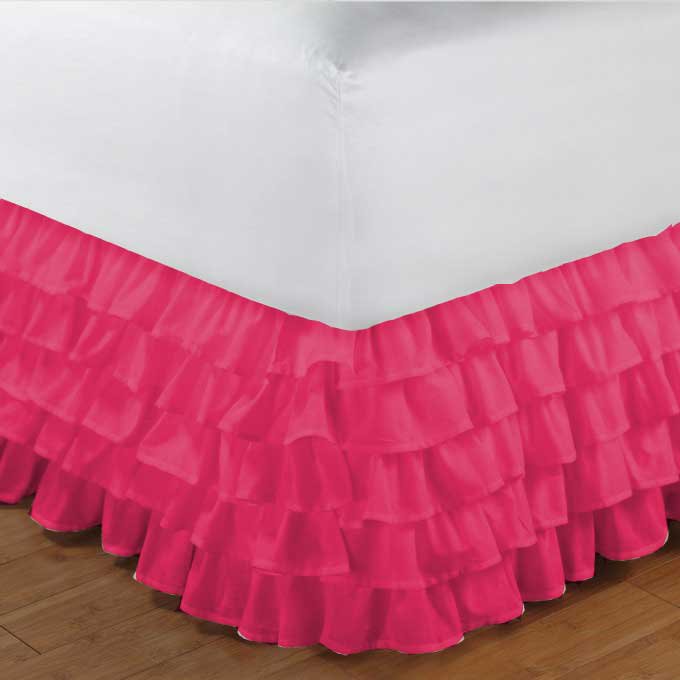 Twin XL Size HOT PINK Ruffle Layered Bed Skirts in Chiffon in any drop