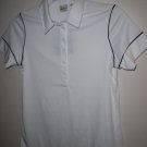 quagmire golf women white black border polo shirt M quagmire golf women white black border polo shirt M