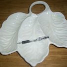 RARE  VINTAGE CAL STYLE  POTTERY WHITE PEARLIZED DIVIDED DISH # 2225 LEAF USA