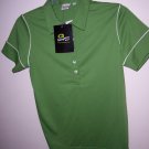 quagmire golf women green n white border polo shirt L quagmire golf women green n white border polo shirt L