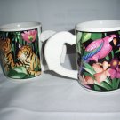2 Vitromaster rain forest mugs coffee cup tigers parrot 1993 2 Vitromaster rain forest mugs coffee cup tigers parrot 1993