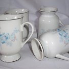 Blue Morn Fanci Florals Collection Mugs Cups Japan Footed Mugs x 4 pink blue