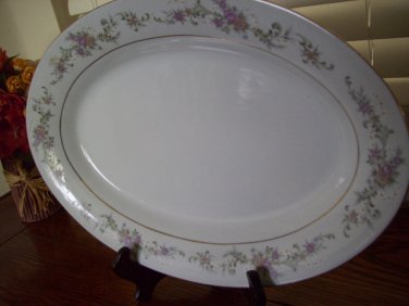 Lynns  Oval Serving Platter  Lynn`s platter pink white purple flowers 14x 9.5"