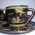 ROLLI DERUTA  ART POTTERY CUPS & SAUCERS Raised & Gold Trim 10-pc set RARE RARE