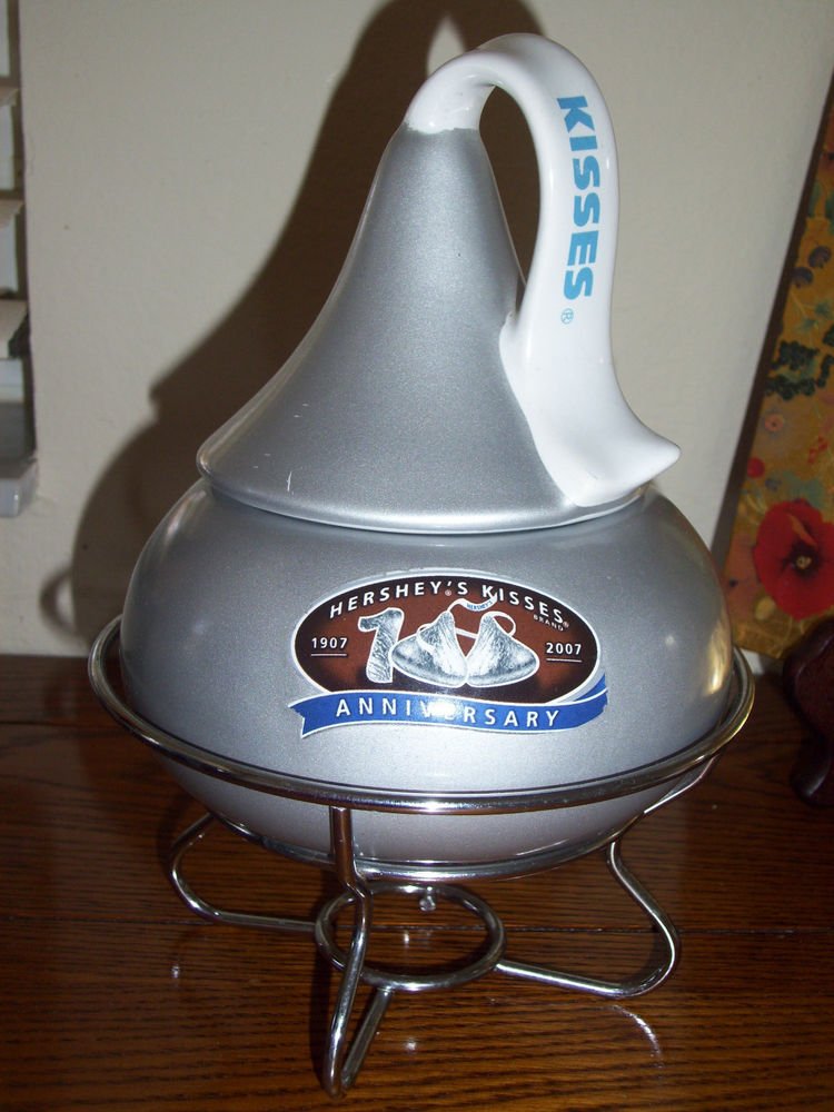 Hershey`s Kisses Chocolate Ceramic fondue Pot jar Dish stand 100 years