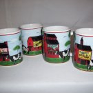 4 Coffee Cups Farmer Red Barn Dairy Milk Cows Mugs
