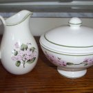 MARTHA STEWART SUGAR BOWL & CREAMER SET HYDRANGEA  PINK FLOWERS