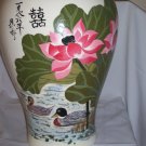 Hand Painted Oriental Glass Vase Water Lily Ducks on Pond 14" x 10.5
