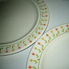 Set 2 Vintage Anchor Hocking USA Ironstone Tulip Time Dinner Plates  RARE LOOK