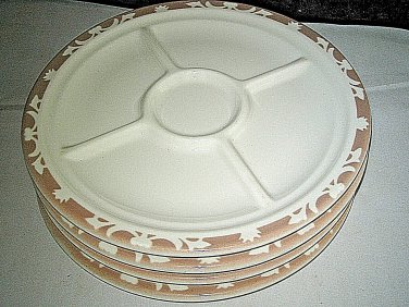 4-pc set Syracuse China Restaurant Ware Airbrushed Nutmeg Tan Edge Divided Plate