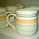 6-pc Pfaltzgraff Key Largo Coffee Cups Mugs Green Yellow Stripe Mexico Excellent