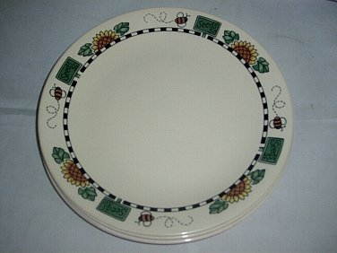 Corelle Corning Sunblossoms 4 bread/butter/pie Plates Bees and Flowers Excellent