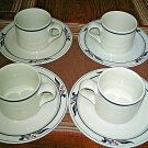 8-pc Dansk Bistro MARIBO Cup & Saucers Set Blue Red Flower Excellent 8-pc Dansk Bistro MARIBO Cup & Saucers Set Blue Red Flower Excellent