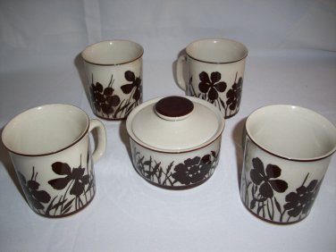 Design Four Stoneware Shadow Coffee Mugs cups Sugar Bowl & creamer 6-pc
