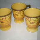 3 HOME TRENDS ITALIAN VILLA FOOTED MUGS 12 OZ  TUSCAN Yellow COFFEE MUGS Chipped