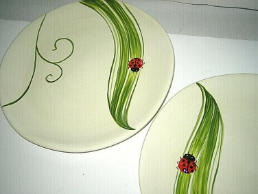2-pc set  Pier 1 LADYBUG Earthenware Salad Luncheon Breakfast Plates Excellent