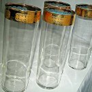 Federal Glass Gold Trim Turquoise/Aqua Tall Drinking Glasses F in Shield RARE