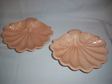 2 Vintage Large SeaShells Plates/Platters Decor Signed KBM hand painted