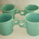 4-pc set HLC Fiesta Mugs Coffee Cups Ring Handled Aqua Blue EUC