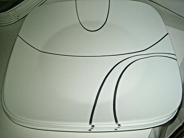 4 Corelle Simple Lines Dinner Plates Square black curving lines 10 1/2" Exclnt