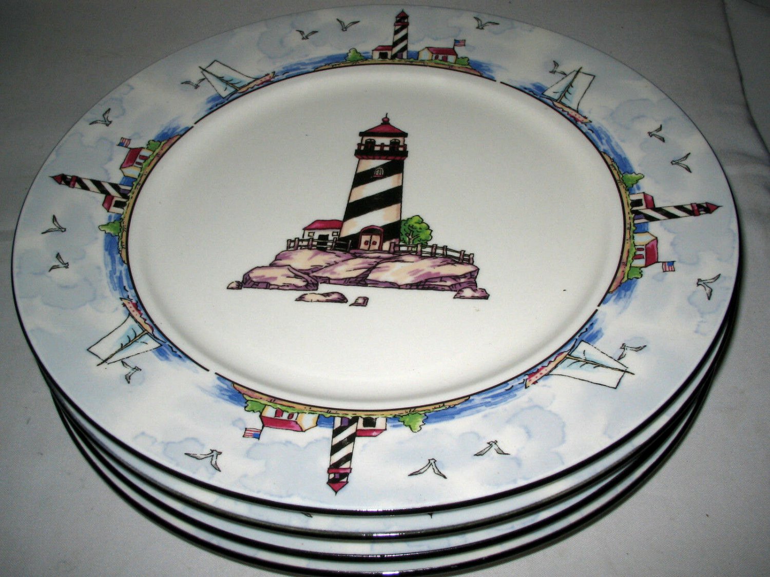 Home Trends Lighthouses Dinner Plate 4pcs 10 1/2" Excellent
