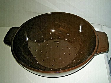 Longaberger Pottery Large Colander Strainer Brown 10 3/8" w Label