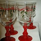 4-pc Set Christmas Wine Glasses Water Goblets Holly Berry Beries Stunning LOOK