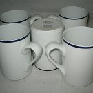 5 Dansk Bistro CHRISTIANSHAVN Blue Tall Mugs Cups Blue Bands Portugal EUC