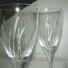 2-pc set Crystal Glass Calla Lily Cut Glass Etched Glass Wine Glass 9 3/4" RARE