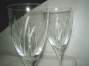 2-pc set Crystal Glass Calla Lily Cut Glass Etched Glass Wine Glass 9 3/4" RARE