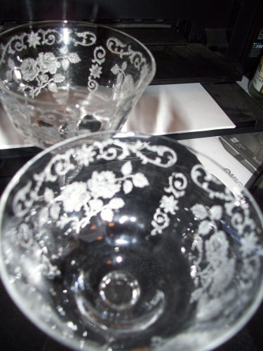 Stemware Etched Wine Glass Small Cordial Cut Flowers Leaves Roses