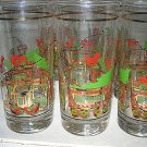 8 Christmas Drinking Glasses Tumblers Train full of presents Gold trim RARE LOOK
