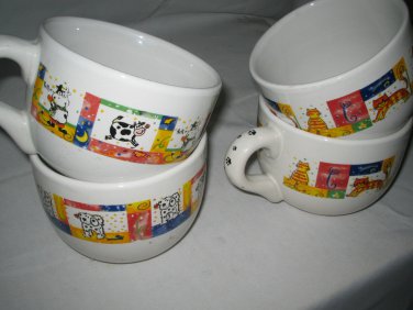 Royal Norfolk Animals Pet Large Mugs Cow Cat Dog never used  4-pc lot