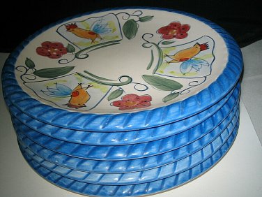 6-pc Set GIBSON EVERYDAY ROOSTER SALAD PLATES Rope Rim 8" Nice Design RARE