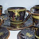 Deruta rolli Italy pottery cups saucer 10 pc Set Gold Trim palms & monkeys RARE